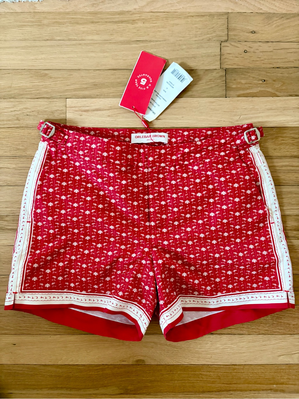 Nwt Orlebar Brown Setter Bandana Swim Shorts Vermillion Sea Mist Size 31